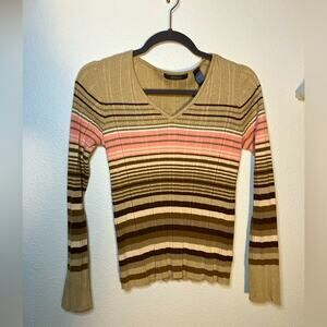 Liz Claiborne Y2K SWEATER ribbed striped 70's preppy school girl top work
